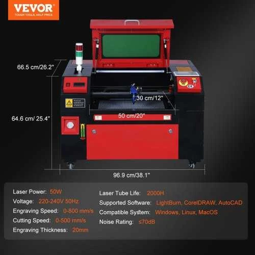 VEVOR 50W CO2 lazerinis graviravimo įrenginys 300x500 mm