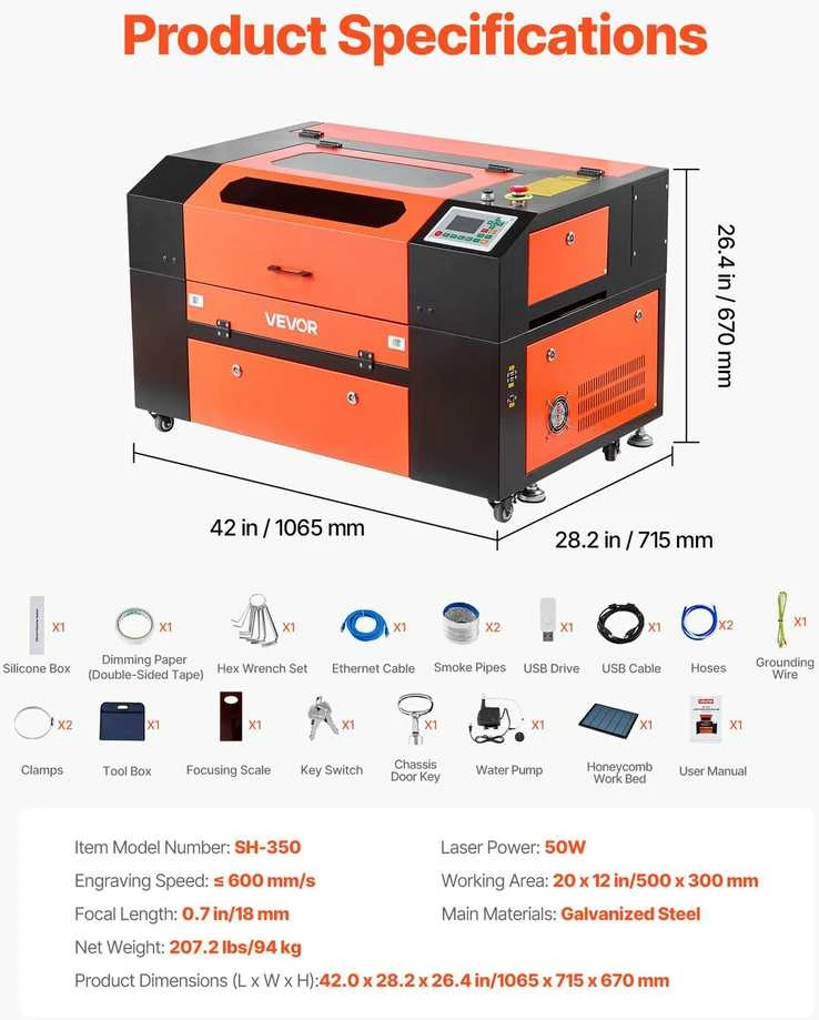 VEVOR 50W CO2 lazerinis graviruoklis