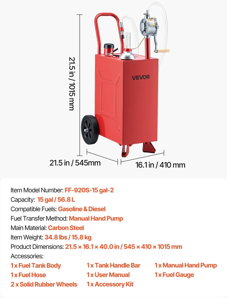 VEVOR 56,8 l kuro bakelis su rankine pompa