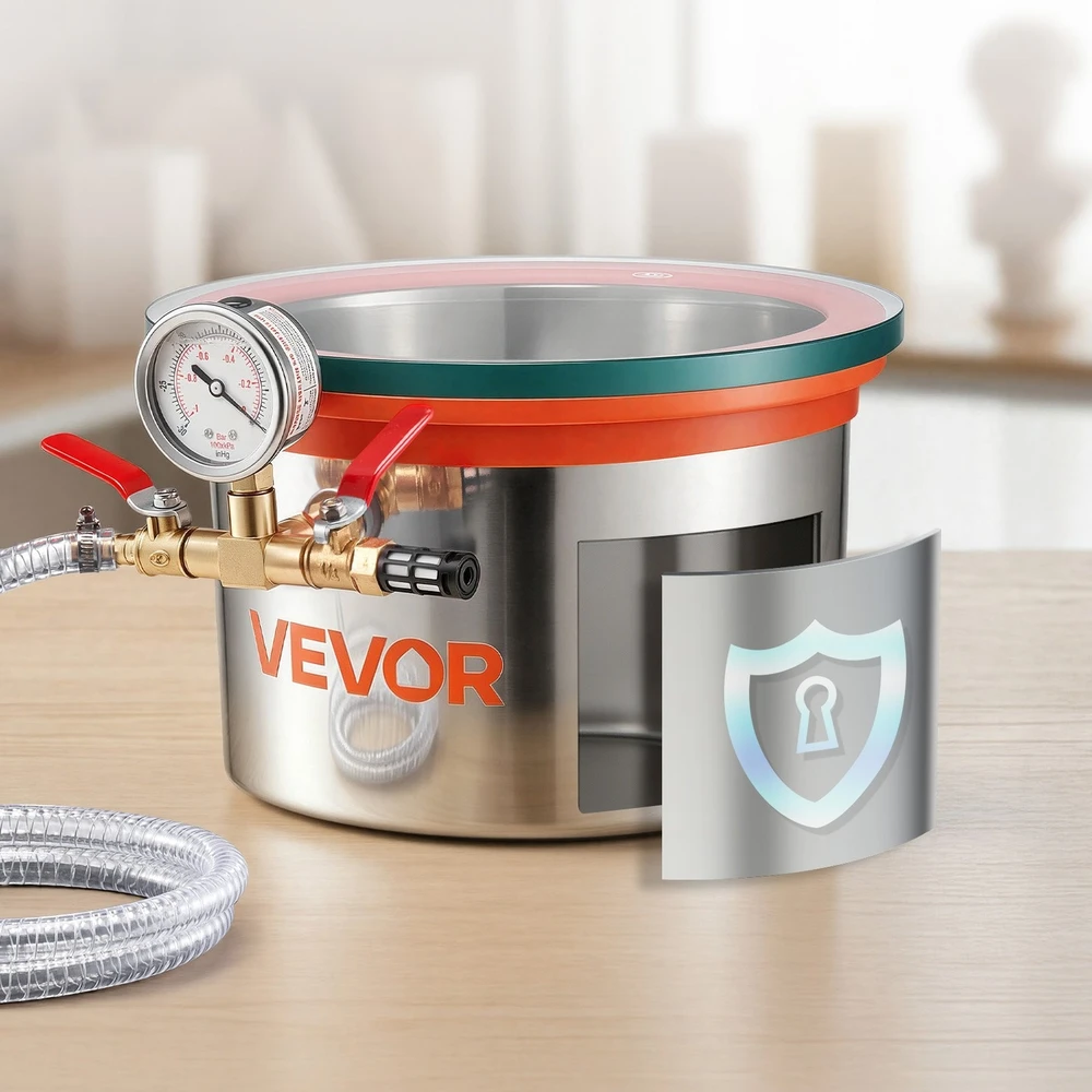 VEVOR 5,7 l vakuuminė kamera su grūdinio stiklo dangčiu