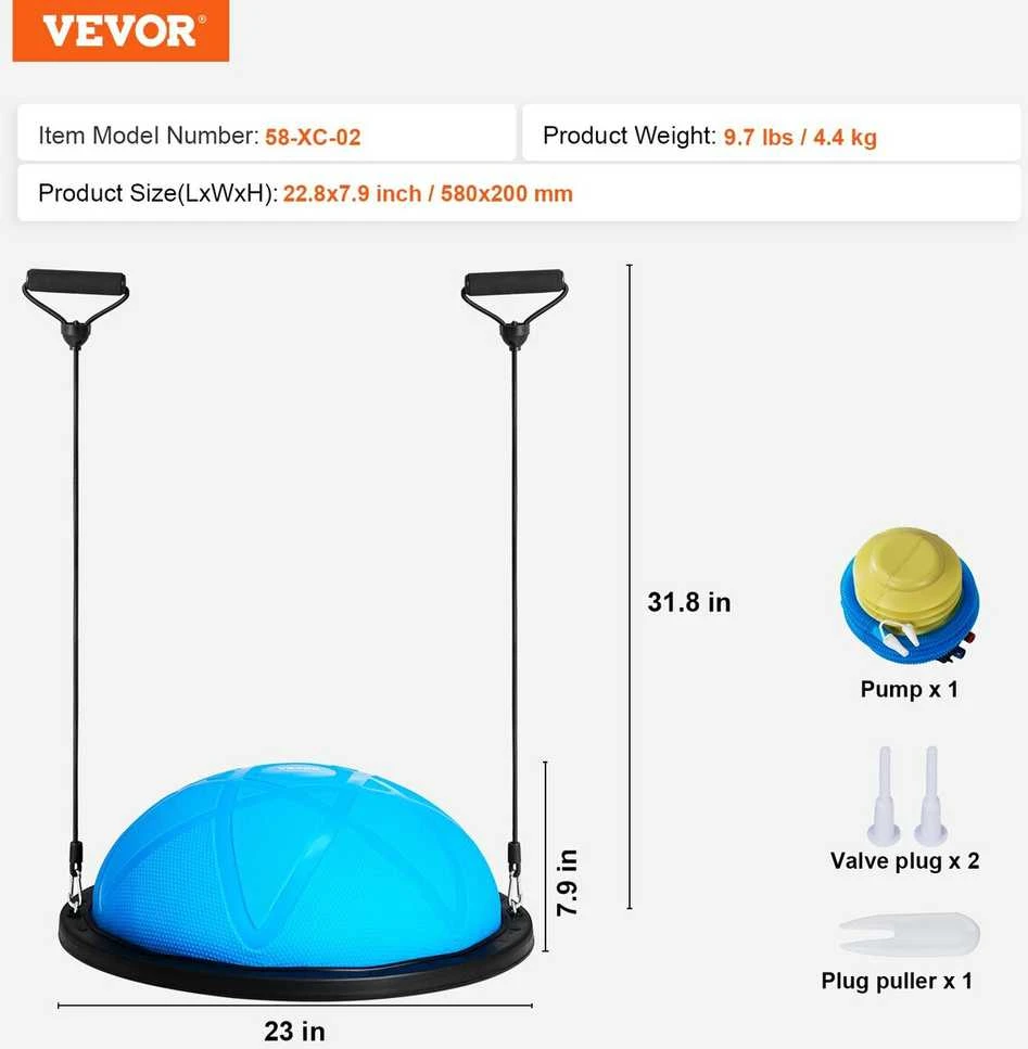 VEVOR 58 cm pusė treniruoklio kamuolio su elastingomis juostomis