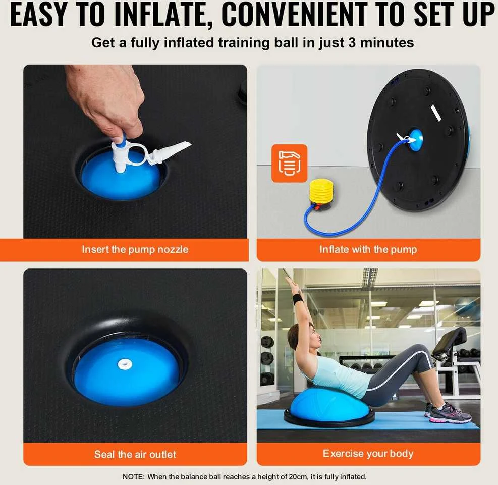 VEVOR 58 cm pusė treniruoklio kamuolio su elastingomis juostomis