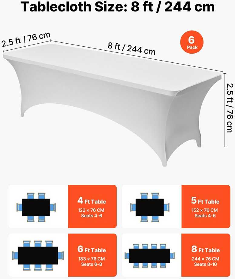 Vevor 6 dalių staltiesių rinkinys 8FT stačiakampiams stalams