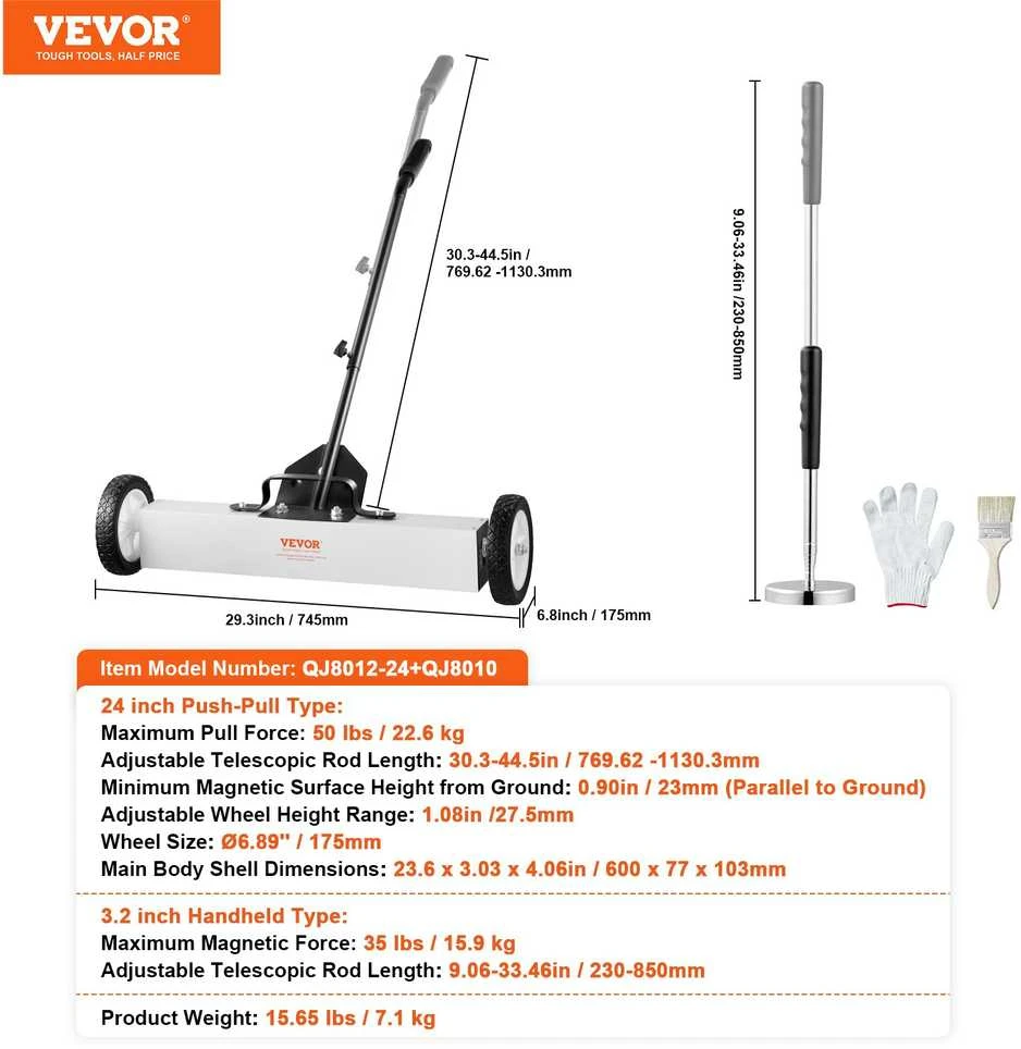 VEVOR 60 cm magnetinis šlaviklis su ratukais