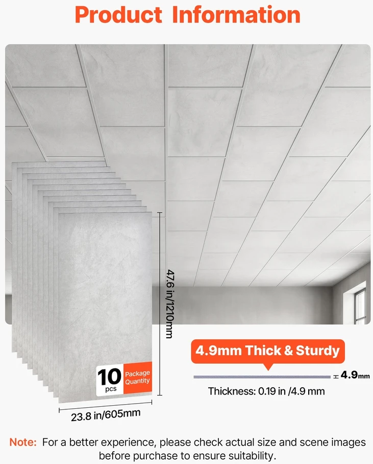 VEVOR 605x1210mm PVC lubų plokštės, 10 vnt.