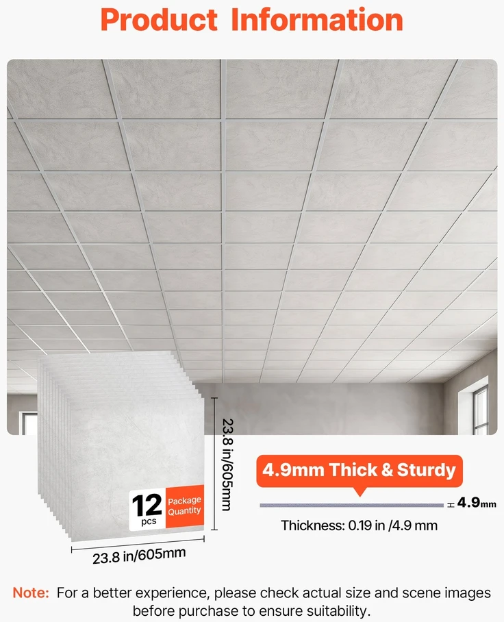 VEVOR 605x605 mm PVC pakabinamos lubų plokštės (12 vnt.)