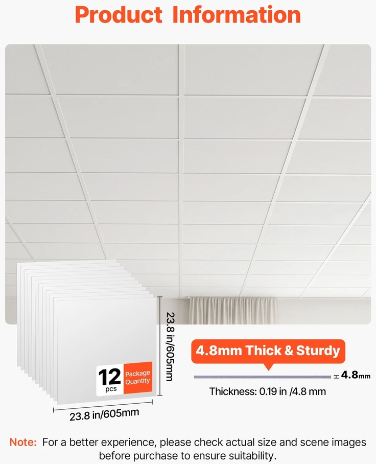VEVOR 605x605mm PVC lubų plytelės, 12 vnt.