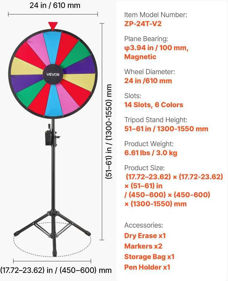 VEVOR 610 mm sukama prizu ruletė su trikoju