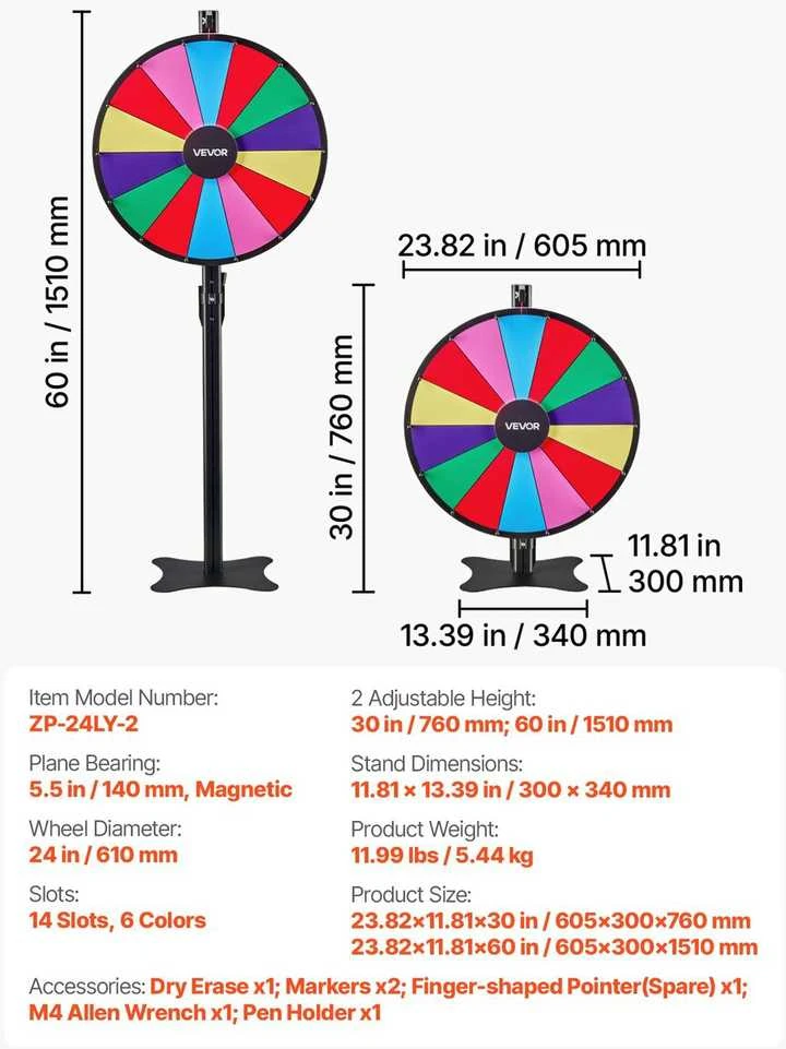 VEVOR 610 mm sukamasis prizų ratas su stovu