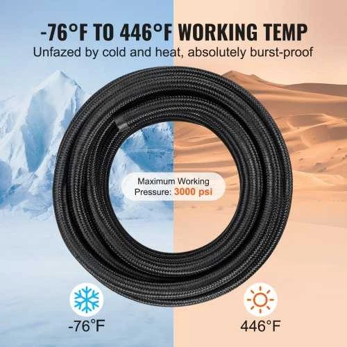VEVOR 6AN kuro linijos rinkinys, 25 pėdų PTFE žarna