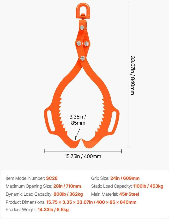 VEVOR 71 cm rąstukų kėlimo žnyplės 2 nagų