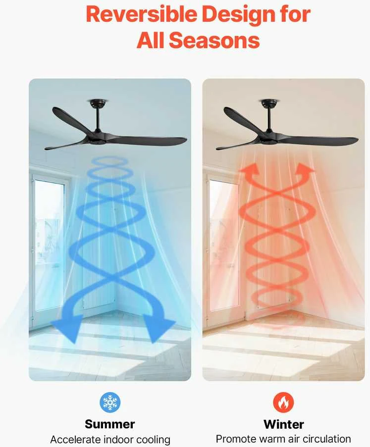 VEVOR 72 cm lubų ventiliatorius su mediniais sparnais be šviesos