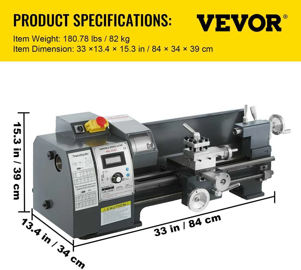VEVOR 750W mini metalo tekinimo staklės su priedų dėže