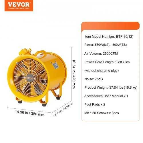 VEVOR 76 cm ekstraktoriaus ventiliatorius su 3 m laidu