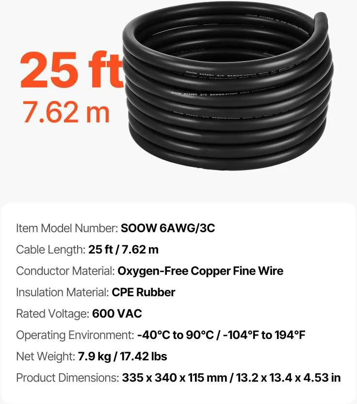 VEVOR 7,62 m ilgintas elektros kabelis