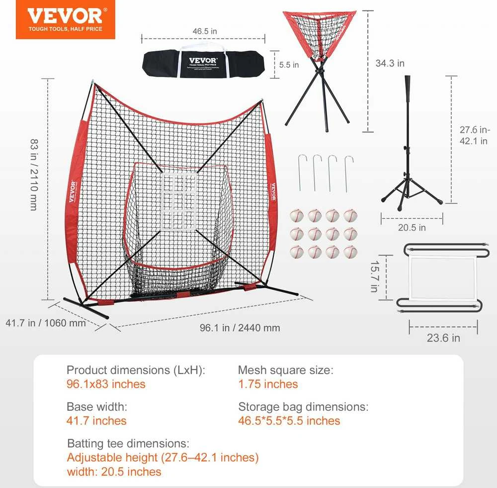 VEVOR 7x7 pėdų beisbolo ir softbolo tinklas