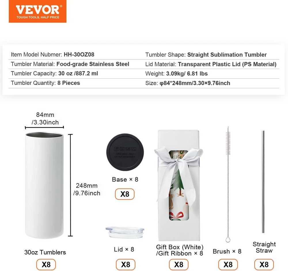 VEVOR 8 vnt. tiesūs sublimaciniai puodeliai