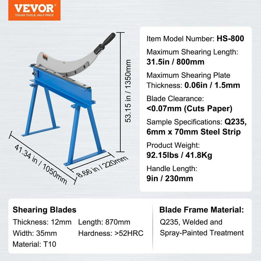 VEVOR 800 mm metalo pjovimo giljotina su T10 plieno peiliu