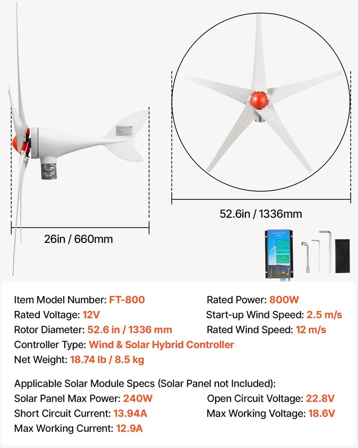 VEVOR 800W 12V vėjo turbinos generatorius