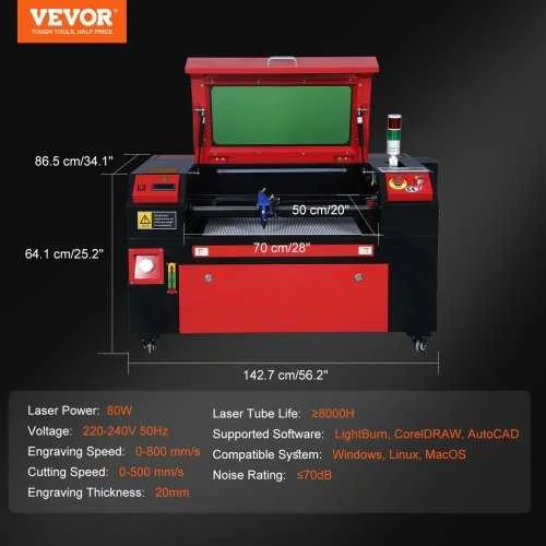 VEVOR 80W CO2 lazerinis graviravimo aparatas 500x700 mm