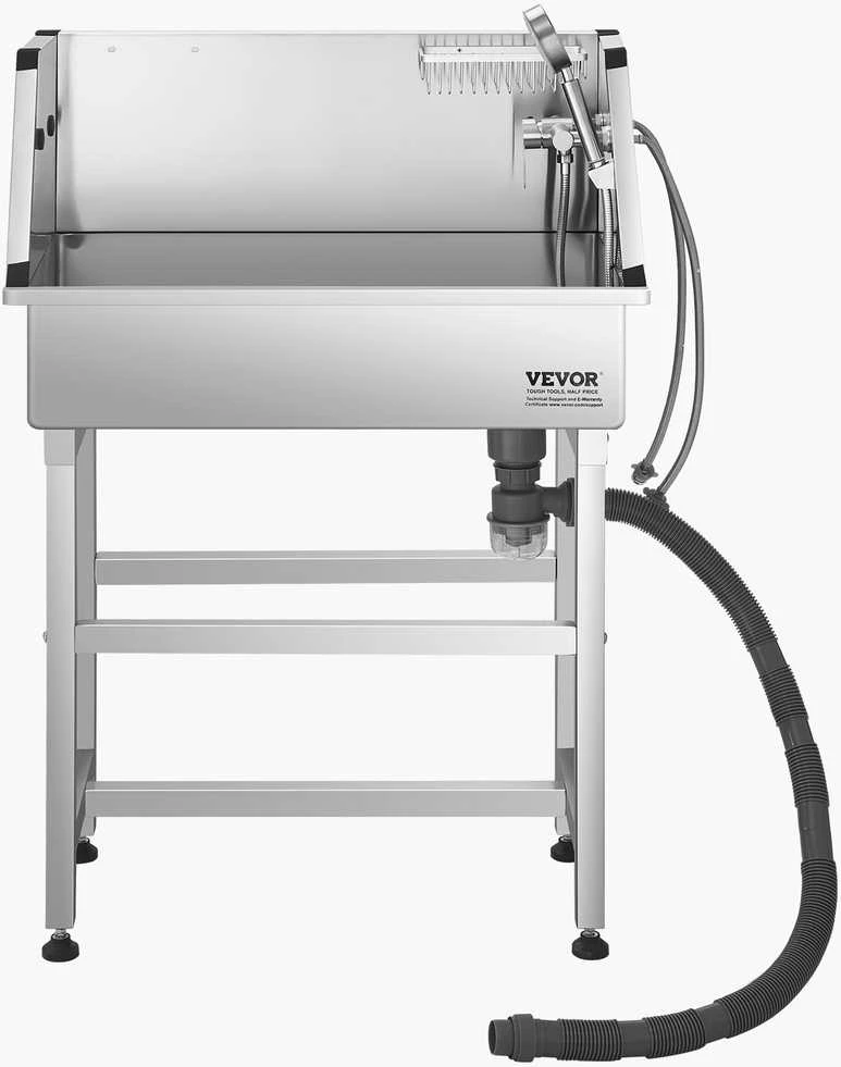 VEVOR 86.4 cm plieninė šunų maudymo vonia su čiaupu