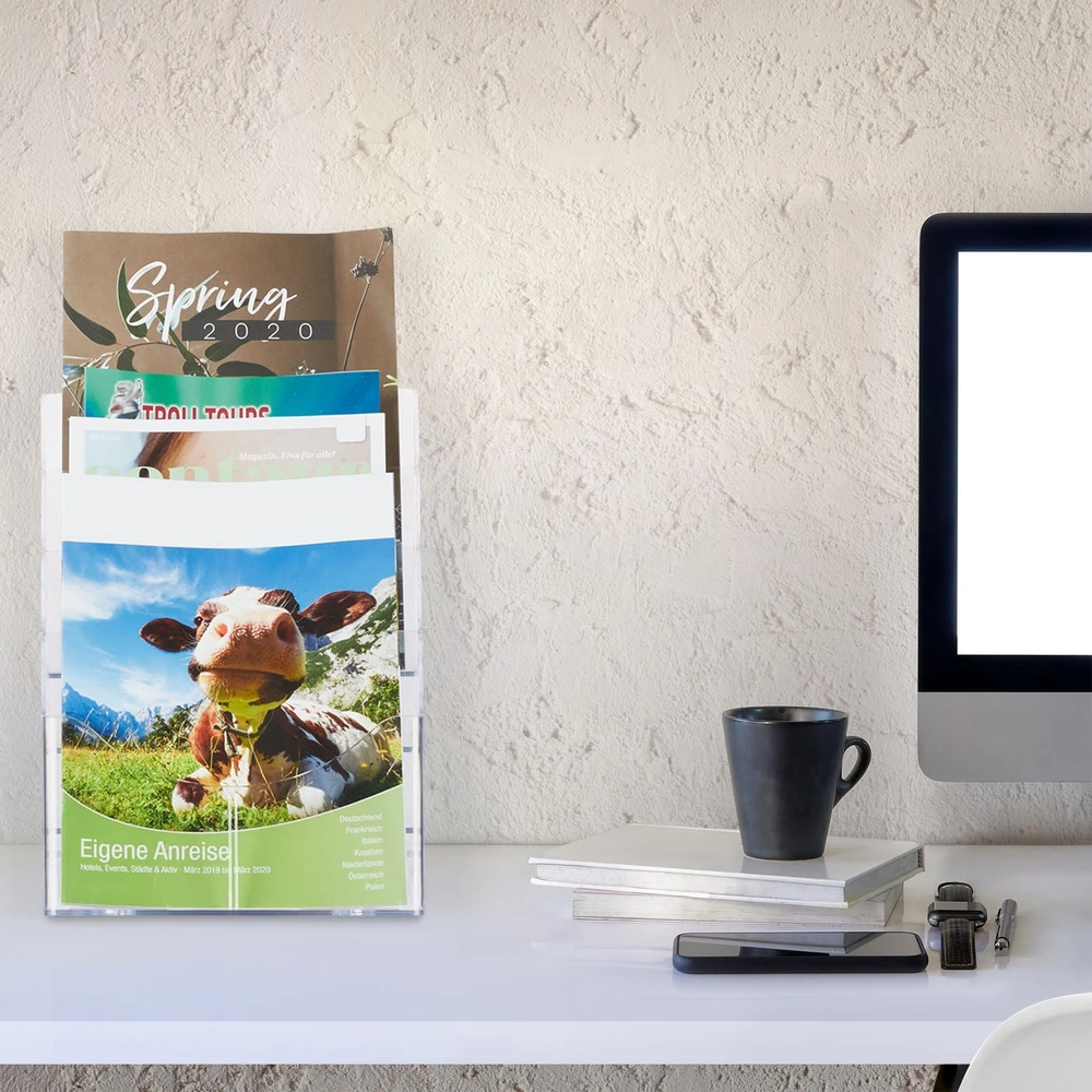 Relaxdays A4 / DIN ilgo formato 4 pakopų prospektų laikiklis