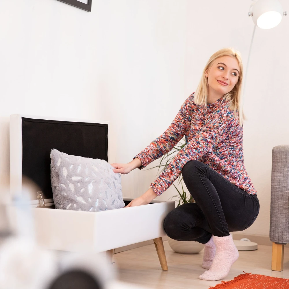 Relaxdays Aksominė pufa su daiktadėže