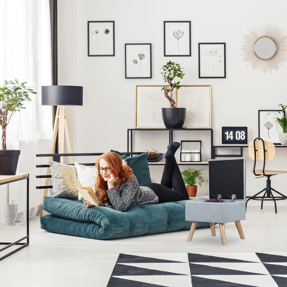 Relaxdays Aksominė taburetė su daiktų laikymo vieta