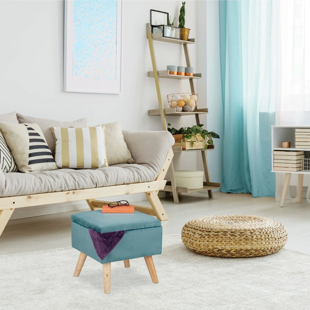 Relaxdays Aksominė taburetė su daiktų laikymo vieta