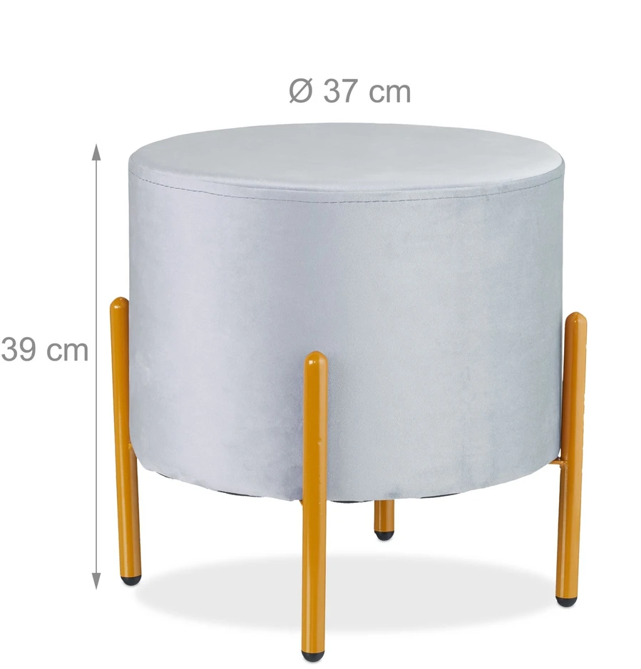 Relaxdays Aksominis pufas su 4 metalinėmis kojelėmis