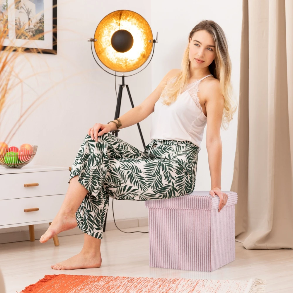 Relaxdays Aksominis pufas su daiktadėže