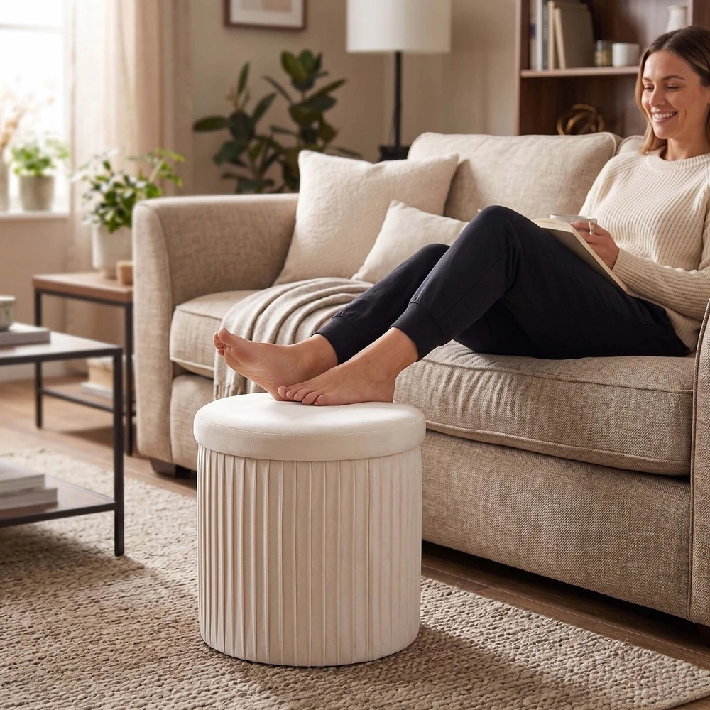Relaxdays Aksominis pufas su daiktadėže