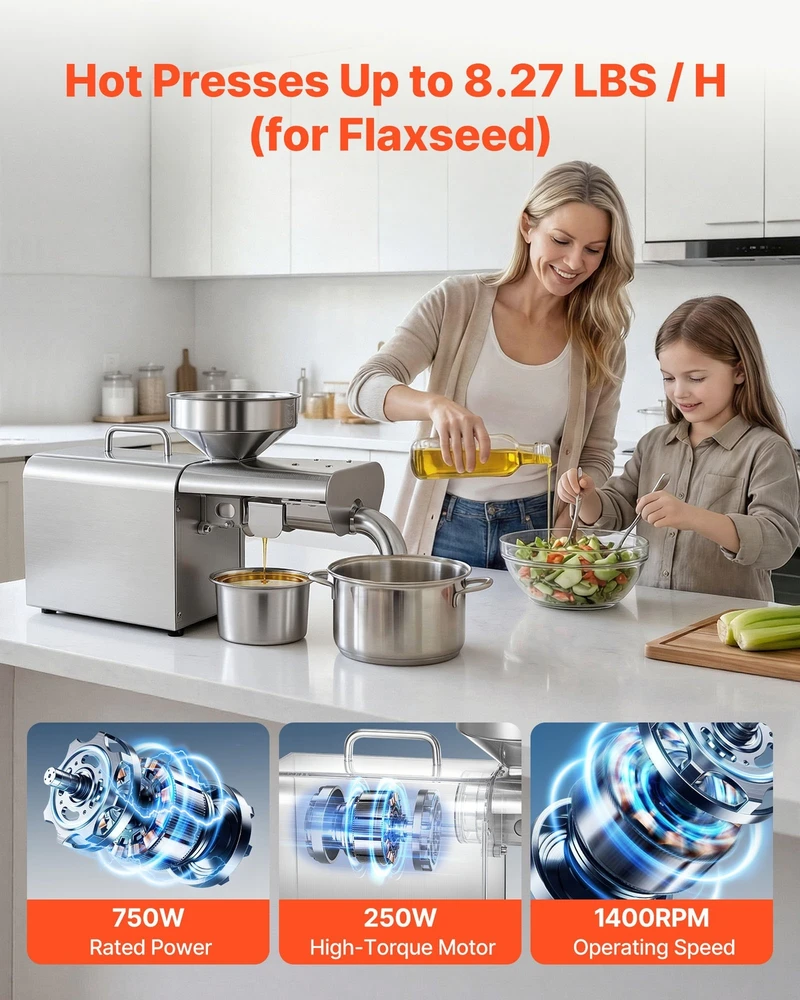 VEVOR Aliejaus spaudimo aparatas 3,75 kg/h, 750 W