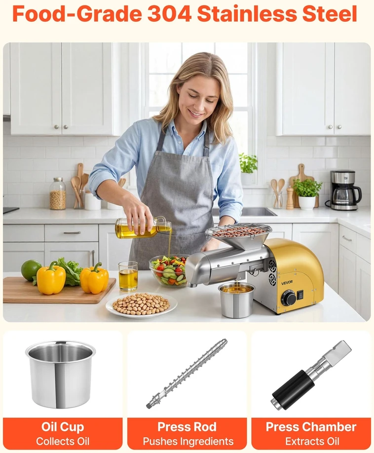 VEVOR Aliejaus spaudimo aparatas 5kg/h, 1250 W