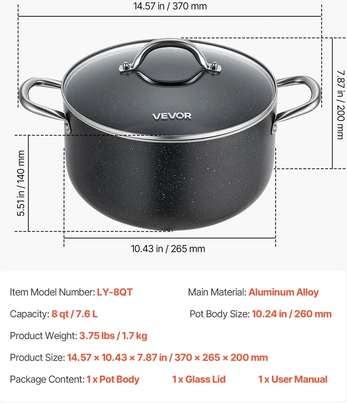 VEVOR Aliumininis sultinio puodas 7,6 l