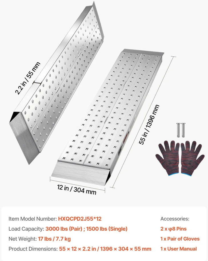 VEVOR Aliuminio priekabos rampos, 2 vnt., 1396 x 304 mm