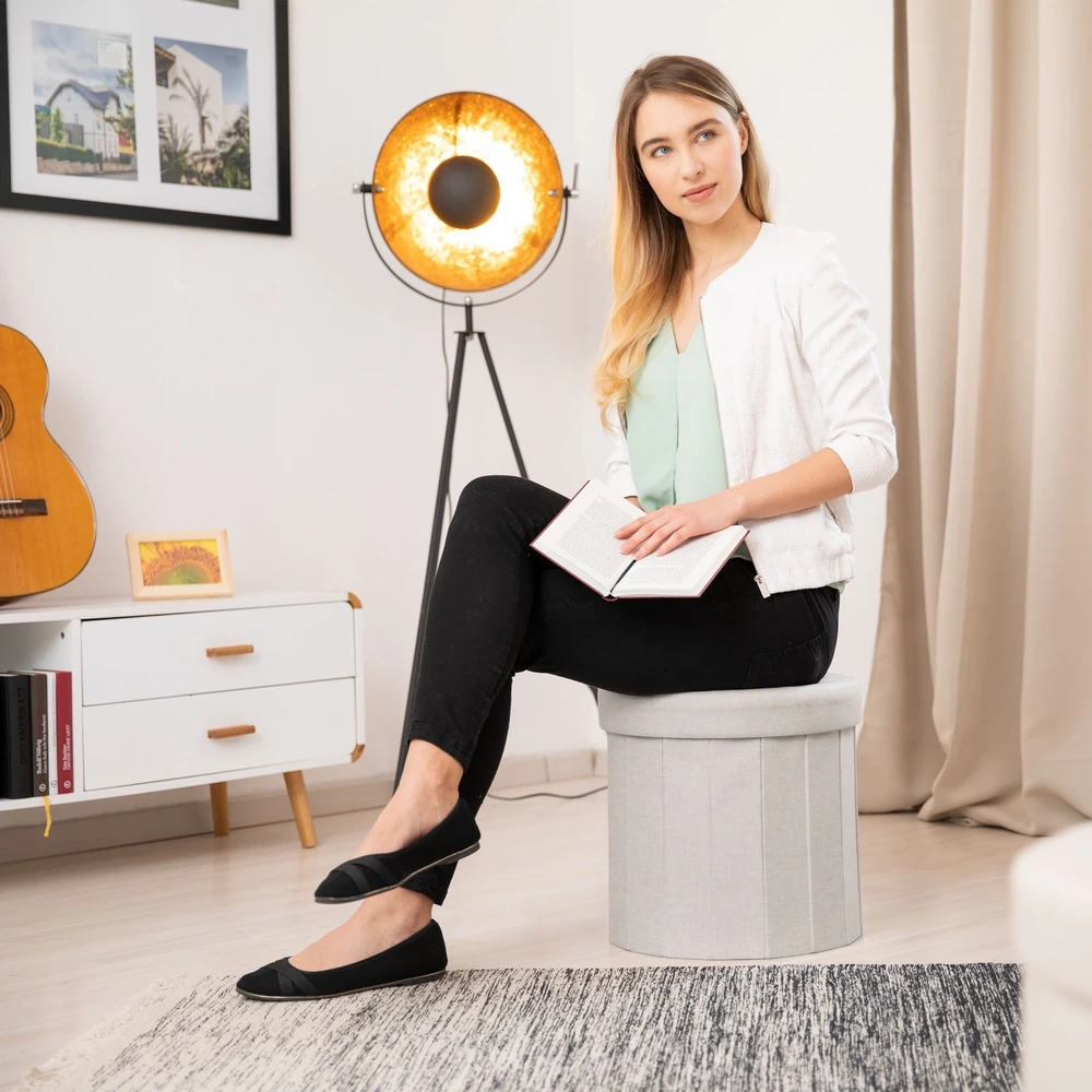 Relaxdays Apvalus daiktadėžės pufas, dydis M