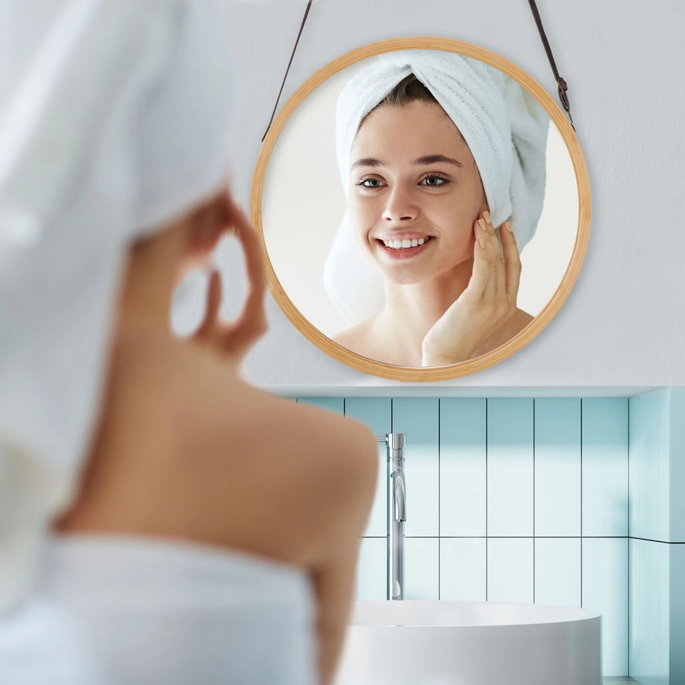 Relaxdays Apvalus pakabinamas veidrodis su bambukiniu rėmu