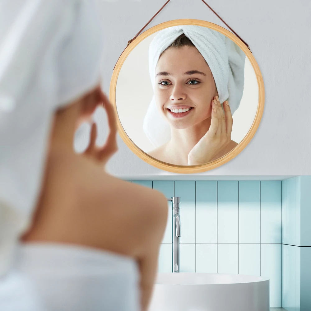 Relaxdays Apvalus pakabinamas veidrodis su bambuko rėmu