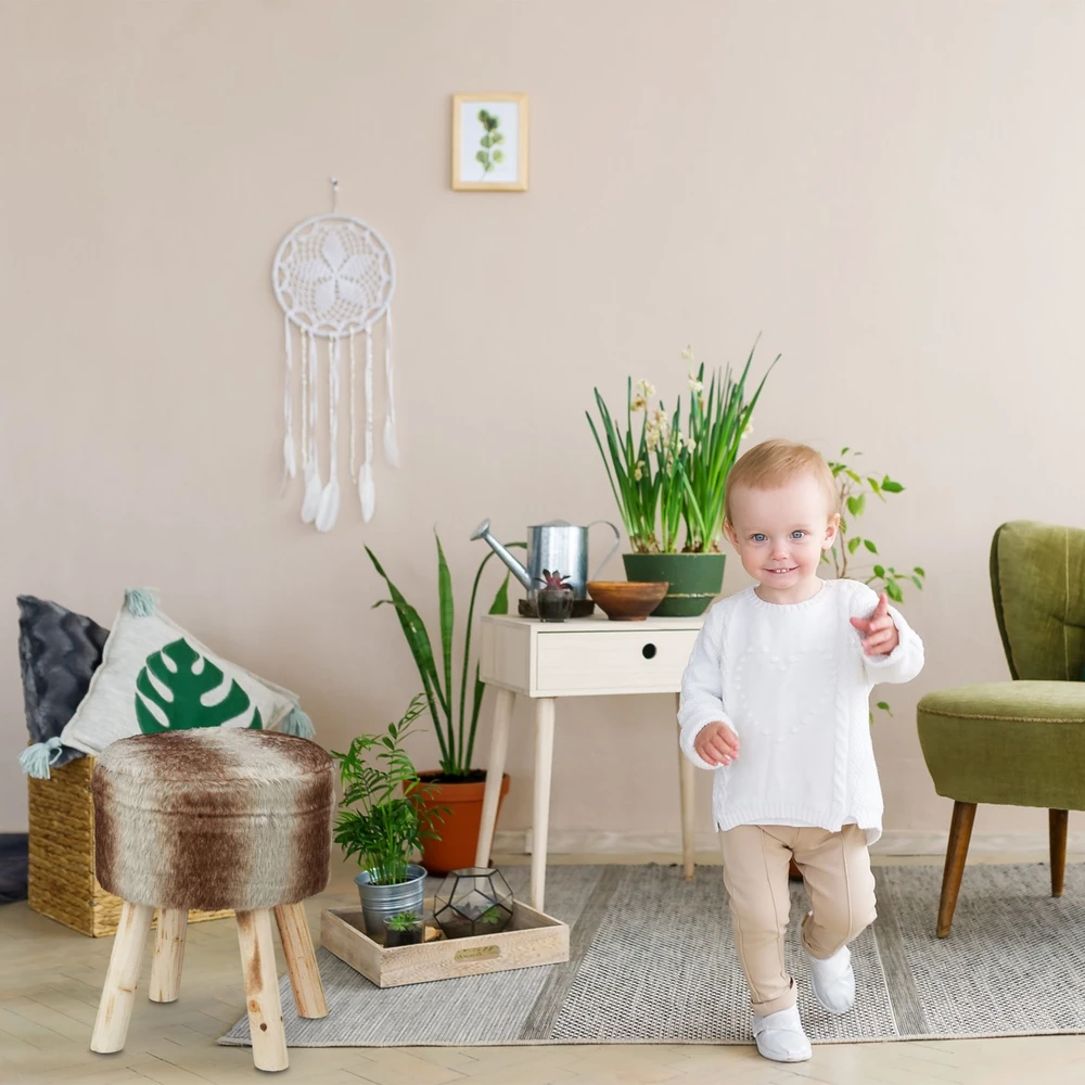 Relaxdays Apvalus pufas su dirbtiniu kailiu