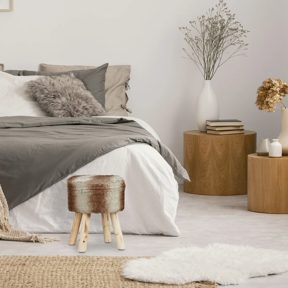 Relaxdays Apvalus pufas su dirbtiniu kailiu
