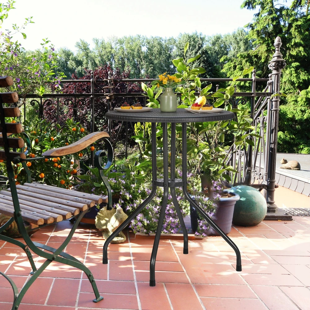 Relaxdays Apvalus sodo stalas su ratano išvaizda