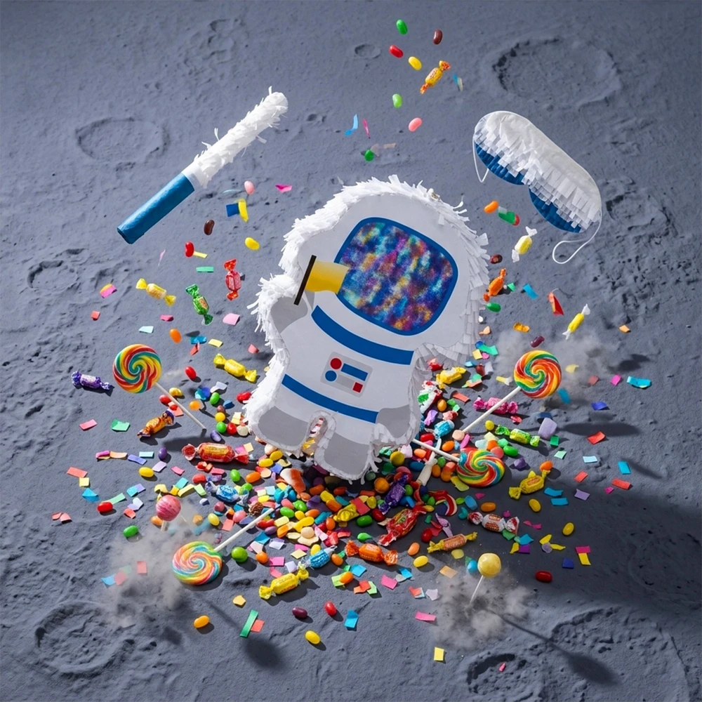 Relaxdays Astronauto piñatos rinkinys su lazda ir kauke