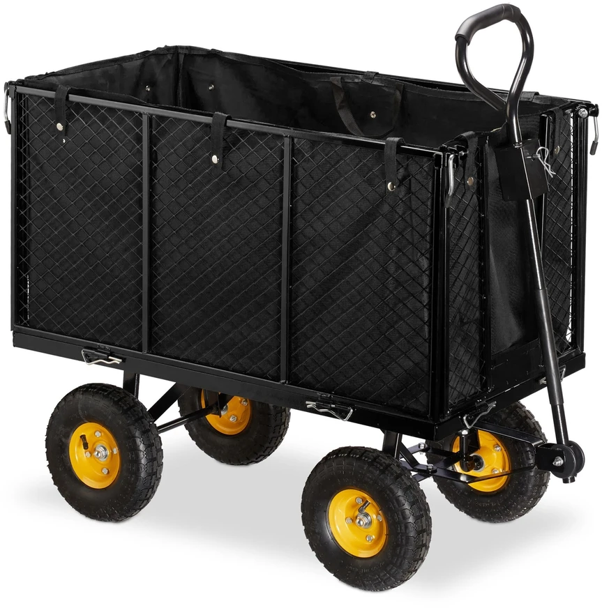 Relaxdays Aukštas sustiprintas vežimėlis su geltonais ratlankių apvadais