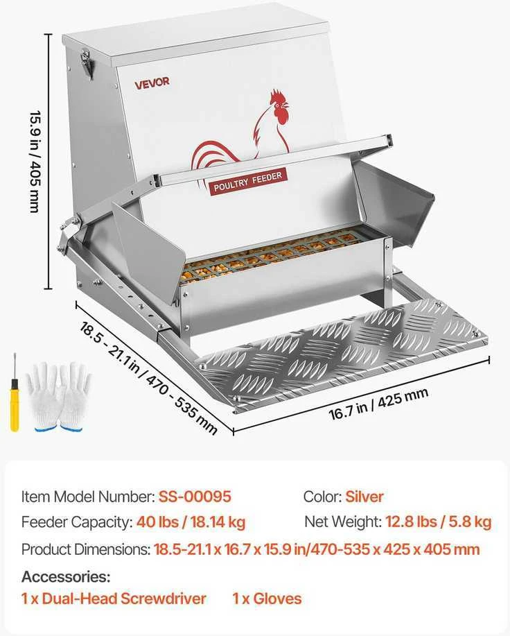 VEVOR Automatinė vištų lesyklėlė su 18,14 kg talpa