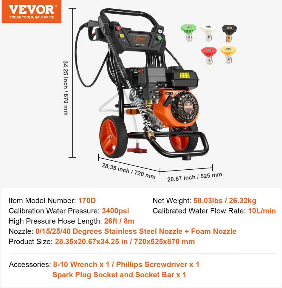 VEVOR Automobilinis aukšto slėgio ploviklis 234 bar 10 l/min