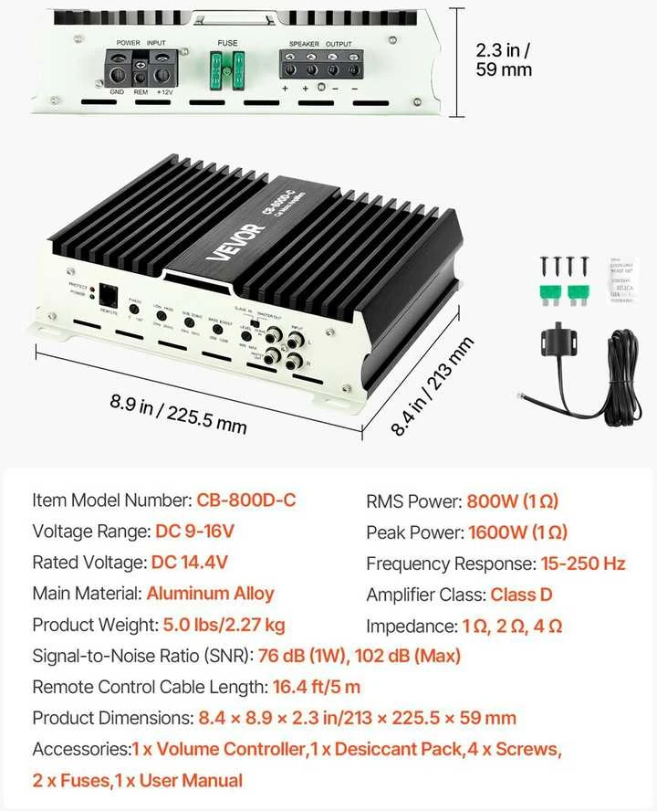 VEVOR Automobilinis mono stiprintuvas 800W RMS