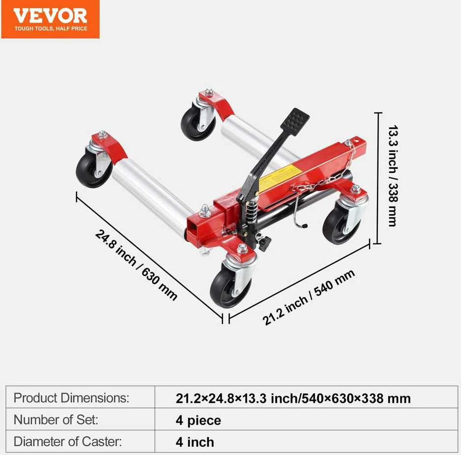VEVOR Automobilinis padėklas su ratukais 4 vnt.