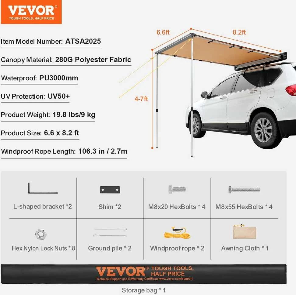VEVOR Automobilinis šoninis tentas 2 m x 2.5 m