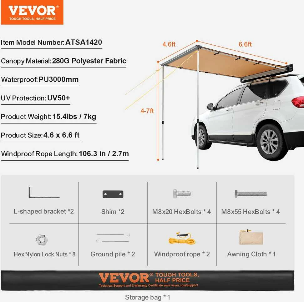 VEVOR Automobilio šoninis brezentas 140x200 cm